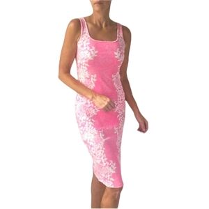LILLY PULITZER Mick Square Neck Ribbed Dress In Roxie Pink Shadow Dancer